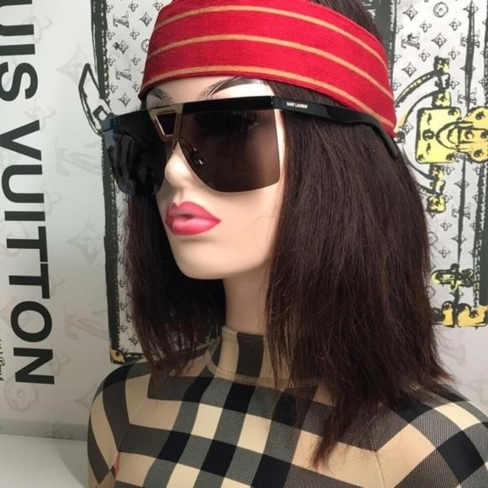 New Authentic Saint Laurent SL 537 Palace 001 – Black & Gold Shield Sunglasses